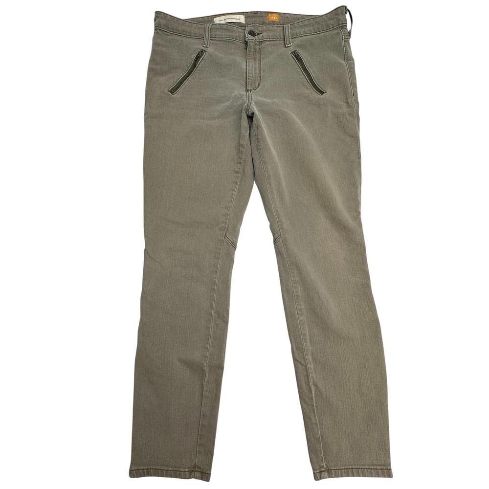 Pilcro And The Letterpress Jeans Womens 32 Green Mid Rise Skinny Ankle Zip Denim